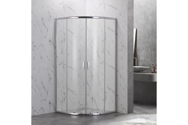 Душевой уголок Veconi Rovigo 80x80х190 профиль хром, стекло прозрачное, четверть круга, двери раздвижные