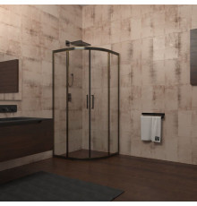 Душевой уголок Veconi Rovigo 100x100х195 профиль черный, стекло прозрачное, четверть круга, двери раздвижные