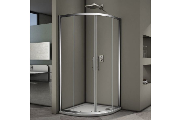 Душевой уголок Veconi Rovigo 80x80х190 профиль хром, стекло прозрачное, четверть круга, двери раздвижные