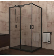Душевой уголок Veconi Rovigo 100x80х195 профиль черный, стекло прозрачное, прямоугольный, двери раздвижные