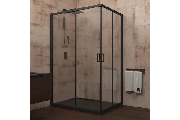 Душевой уголок Veconi Rovigo 120x90х195 профиль черный, стекло прозрачное, прямоугольный, двери раздвижные