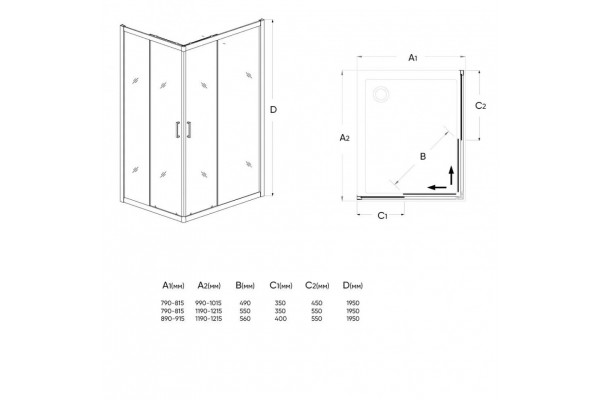 Душевой уголок Veconi Rovigo 120x90х195 профиль черный, стекло прозрачное, прямоугольный, двери раздвижные