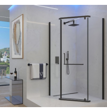 Душевой уголок Veconi Rovigo 90x90х195 профиль черный, стекло прозрачное, двери распашные