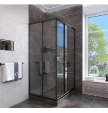 Душевой уголок Veconi Rovigo 80x80х185 профиль черный, стекло прозрачное, квадратный, двери раздвижные