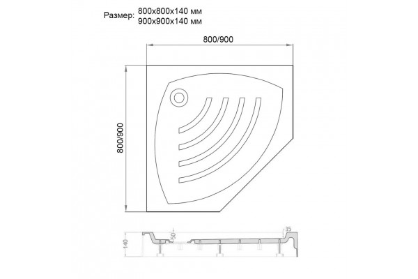 Поддон для душа Veconi Tezeo TZ-03 100х100 пятиугольный,  в современном стиле