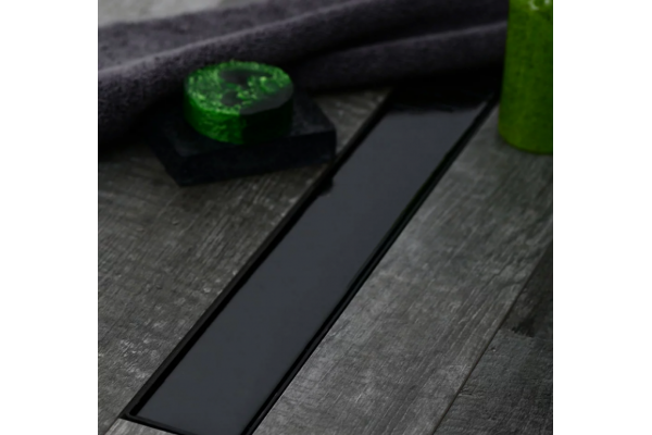 Душевой лоток Veconi Klasik Black 35 см с решеткой для вставки плитки, черный, в пол