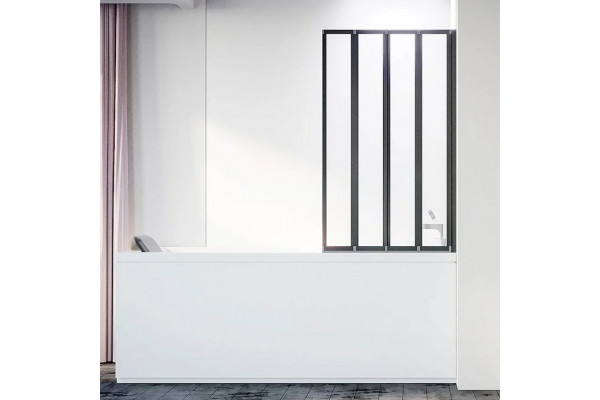 Шторка на ванну Veconi Palau PL-74BR 90 см, профиль черный, складная, стекло прозрачное