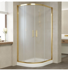 Душевой уголок Vegas Glass ZS-F 90*80 09 10 профиль золото, стекло сатин, прямоугольный-асимметричный, двери раздвижные