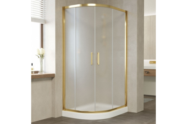 Душевой уголок Vegas Glass ZS-F 90*80 09 10 профиль золото, стекло сатин, прямоугольный-асимметричный, двери раздвижные