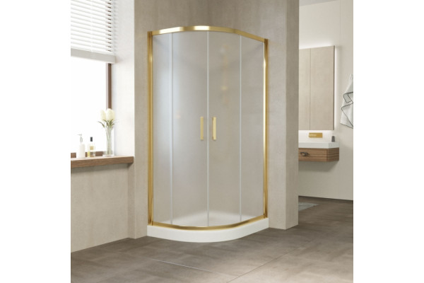 Душевой уголок Vegas Glass ZS-F 90*80 09 10 профиль золото, стекло сатин, прямоугольный-асимметричный, двери раздвижные