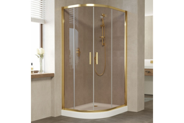 Душевой уголок Vegas Glass ZS-F 100*90 09 05 профиль золото, стекло бронза, прямоугольный-асимметричный, двери раздвижные