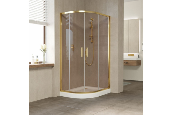 Душевой уголок Vegas Glass ZS-F 100*90 09 05 профиль золото, стекло бронза, прямоугольный-асимметричный, двери раздвижные