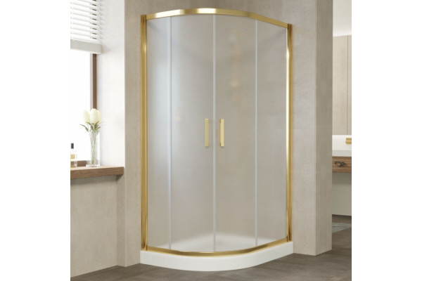 Душевой уголок Vegas Glass ZS-F 100*90 09 10 профиль золото, стекло сатин, прямоугольный-асимметричный, двери раздвижные