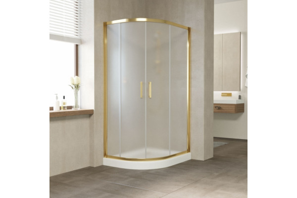 Душевой уголок Vegas Glass ZS-F 100*90 09 10 профиль золото, стекло сатин, прямоугольный-асимметричный, двери раздвижные