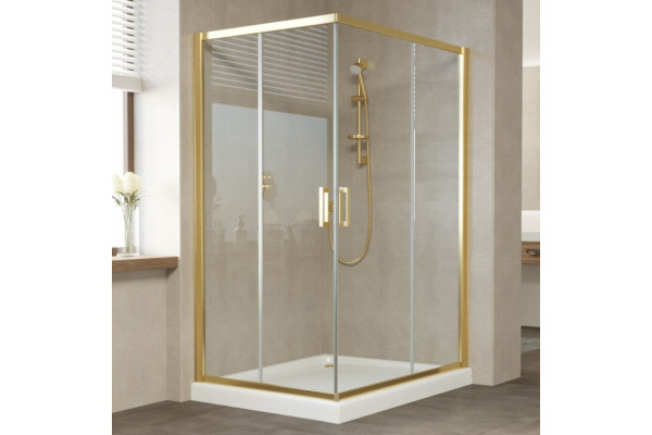 Душевой уголок Vegas Glass ZA-F 120*110 09 01 профиль золото, стекло прозрачное, прямоугольный, двери раздвижные