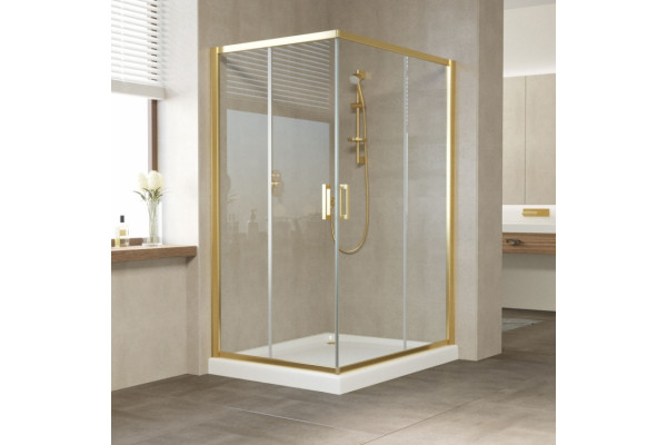 Душевой уголок Vegas Glass ZA-F 120*110 09 01 профиль золото, стекло прозрачное, прямоугольный, двери раздвижные