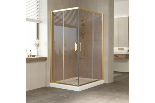 Душевой уголок Vegas Glass ZA-F 120*110 09 05 профиль золото, стекло бронза, прямоугольный, двери раздвижные