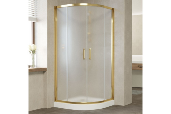 Душевой уголок Vegas Glass ZS 0100 09 10 профиль золото, стекло сатин, четверть круга, двери раздвижные