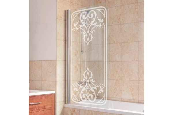 Шторка на ванну Vegas Glass EV 76 08 ARTDECO D2 L профиль глянцевый хром, стекло прозрачное рисунок, распашная, левая