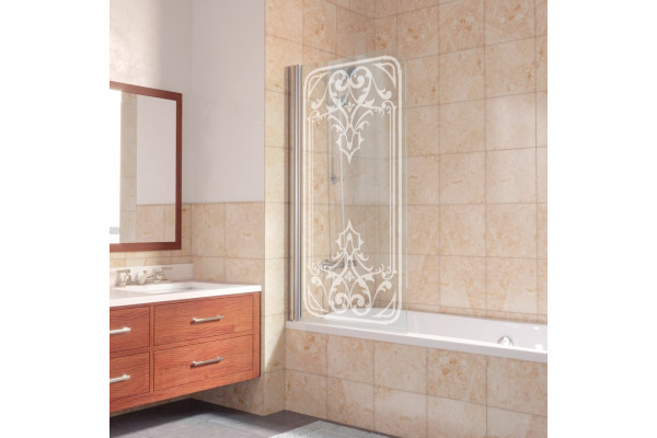 Шторка на ванну Vegas Glass EV 76 08 ARTDECO D2 L профиль глянцевый хром, стекло прозрачное рисунок, распашная, левая