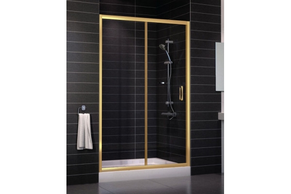 Душевая дверь в нишу Vegas Glass ZP 0125 09 01 стекло прозрачное, 125, раздвижная, профиль золото