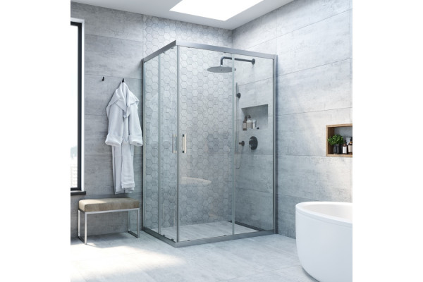 Душевой уголок Vegas Glass ZA-F Novo 100*90 07 01 профиль матовый хром, стекло прозрачное, прямоугольный, двери раздвижные