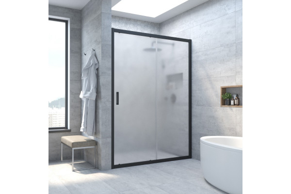 Душевая дверь в нишу Vegas Glass ZP NOVO 135 02М 10 135 см, профиль матовый черный, стекло сатин, раздвижная