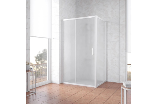 Душевой уголок Vegas Glass ZP+ZPV NOVO 130*90 01 10 профиль белый, стекло сатин, прямоугольный, двери раздвижные