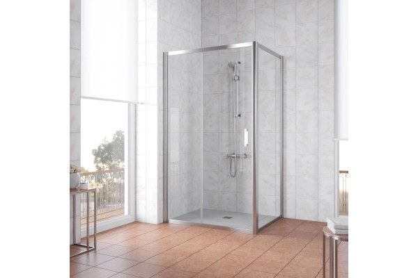 Душевой уголок Vegas Glass ZP+ZPV TUR NOVO 130*80 08 01 профиль глянцевый хром, стекло прозрачное, прямоугольный, двери раздвижные