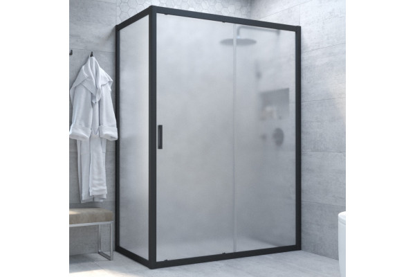 Душевой уголок Vegas Glass ZP+ZPV NOVO 120*100 02М 10 профиль черный матовый, стекло сатин, прямоугольный, двери раздвижные