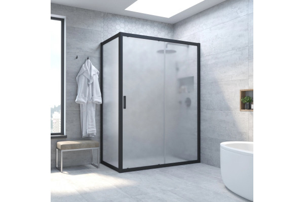 Душевой уголок Vegas Glass ZP+ZPV NOVO 120*100 02М 10 профиль черный матовый, стекло сатин, прямоугольный, двери раздвижные