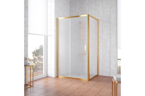 Душевой уголок Vegas Glass ZP+ZPV TUR NOVO 120*100 09 10 профиль золото, стекло сатин, прямоугольный, двери раздвижные