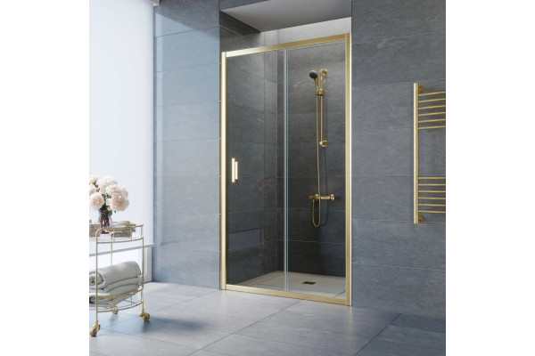 Душевая дверь в нишу Vegas Glass ZP TUR NOVO 125 09 01 125 см, профиль золото, стекло прозрачное, раздвижная