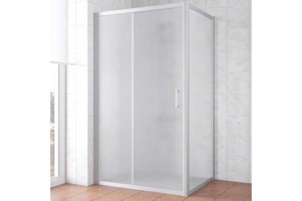 Душевой уголок Vegas Glass ZP+ZPV NOVO 110*90 07 10 профиль матовый хром, стекло сатин, прямоугольный, двери раздвижные