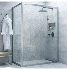 Душевой уголок Vegas Glass ZP+ZPV NOVO 110*90 07 01 профиль матовый хром, стекло прозрачное, прямоугольный, двери раздвижные