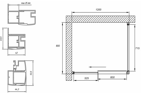 Душевой уголок Vegas Glass ZP+ZPV TUR NOVO 120*80 09 01 профиль золото, стекло прозрачное, прямоугольный, двери раздвижные