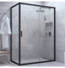 Душевой уголок Vegas Glass ZP+ZPV NOVO 100*90 02М 01 профиль черный матовый, стекло прозрачное, прямоугольный, двери раздвижные