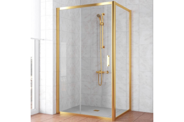 Душевой уголок Vegas Glass ZP+ZPV TUR NOVO 100*80 09 01 профиль золото, стекло прозрачное, прямоугольный, двери раздвижные