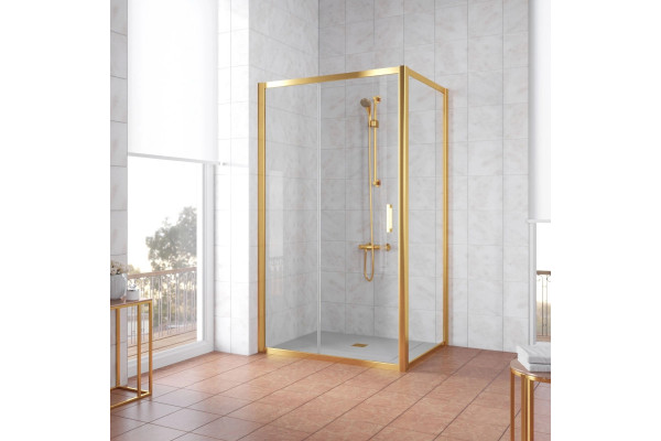 Душевой уголок Vegas Glass ZP+ZPV TUR NOVO 100*80 09 01 профиль золото, стекло прозрачное, прямоугольный, двери раздвижные