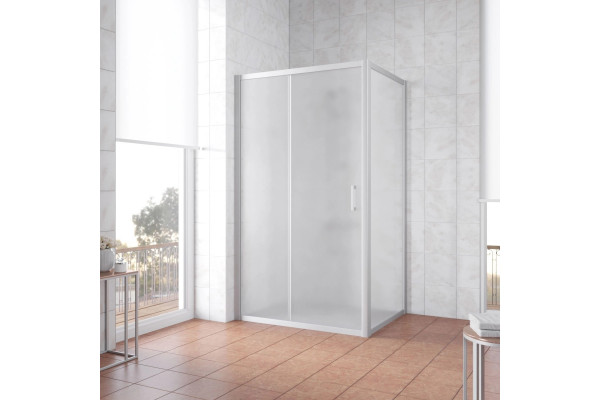 Душевой уголок Vegas Glass ZP+ZPV NOVO 100*80 07 10 профиль матовый хром, стекло сатин, прямоугольный, двери раздвижные