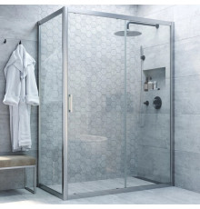 Душевой уголок Vegas Glass ZP+ZPV NOVO 100*80 07 01 профиль матовый хром, стекло прозрачное, прямоугольный, двери раздвижные