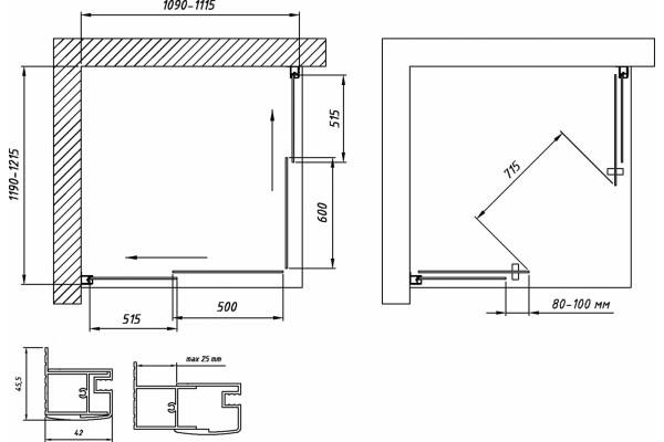 Душевой уголок Vegas Glass ZA-F Novo 120*110 01 10 профиль белый, стекло сатин, прямоугольный, двери раздвижные