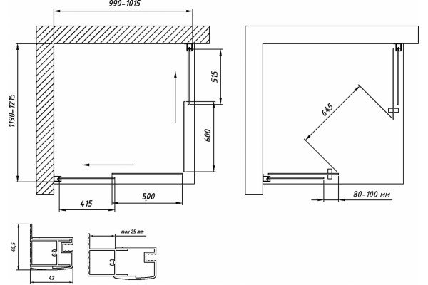 Душевой уголок Vegas Glass ZA-F Novo 120*100 07 01 профиль матовый хром, стекло прозрачное, прямоугольный, двери раздвижные