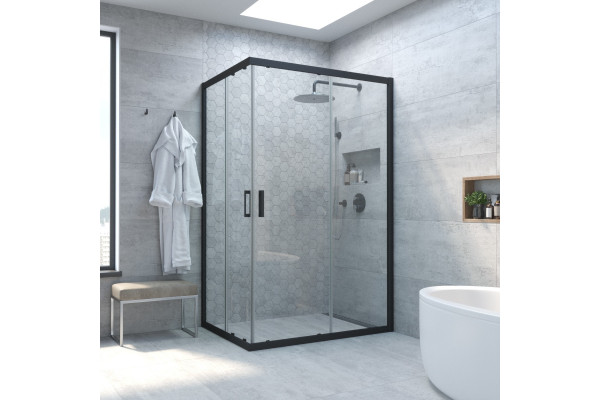 Душевой уголок Vegas Glass ZA-F Novo 120*90 02М 01 профиль черный матовый, стекло прозрачное, прямоугольный, двери раздвижные