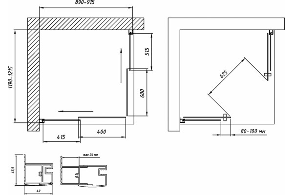Душевой уголок Vegas Glass ZA-F Novo 120*90 07 10 профиль матовый хром, стекло сатин, прямоугольный, двери раздвижные