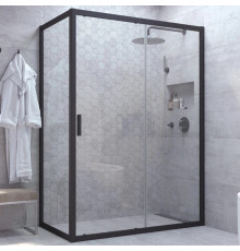 Душевой уголок Vegas Glass ZP+ZPV NOVO 110*80 02М 01 профиль черный матовый, стекло прозрачное, прямоугольный, двери раздвижные