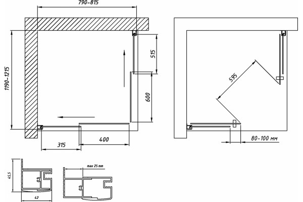 Душевой уголок Vegas Glass ZA-F Novo 120*80 07 01 профиль матовый хром, стекло прозрачное, прямоугольный, двери раздвижные