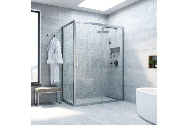 Душевой уголок Vegas Glass ZP+ZPV NOVO 110*80 07 01 профиль хром матовый, стекло прозрачное, прямоугольный, двери раздвижные