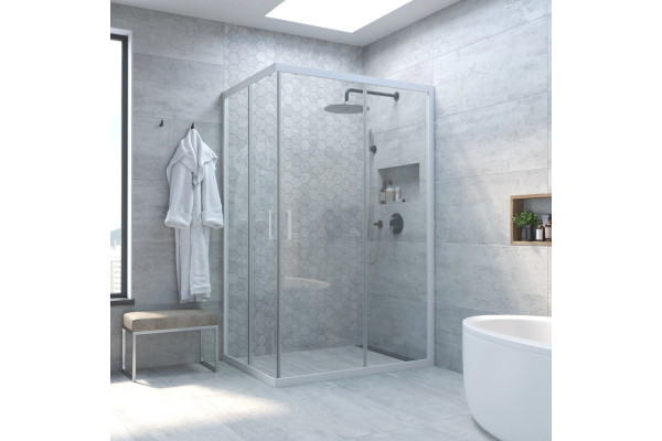 Душевой уголок Vegas Glass ZA-F Novo 110*90 01 01 профиль белый, стекло прозрачное, прямоугольный, двери раздвижные