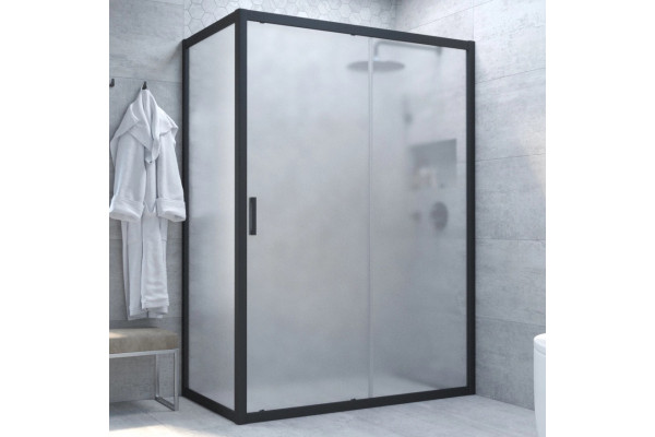 Душевой уголок Vegas Glass ZP+ZPV NOVO 100*80 02М 10 профиль черный матовый, стекло сатин, прямоугольный, двери раздвижные